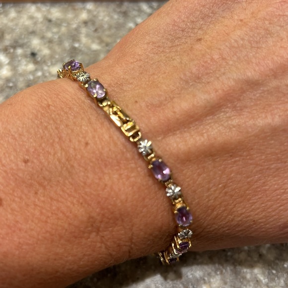 Vintage Gold Plated Sterling Silver Tennis Bracelet with Amethyst Stones - Picture 3 of 4